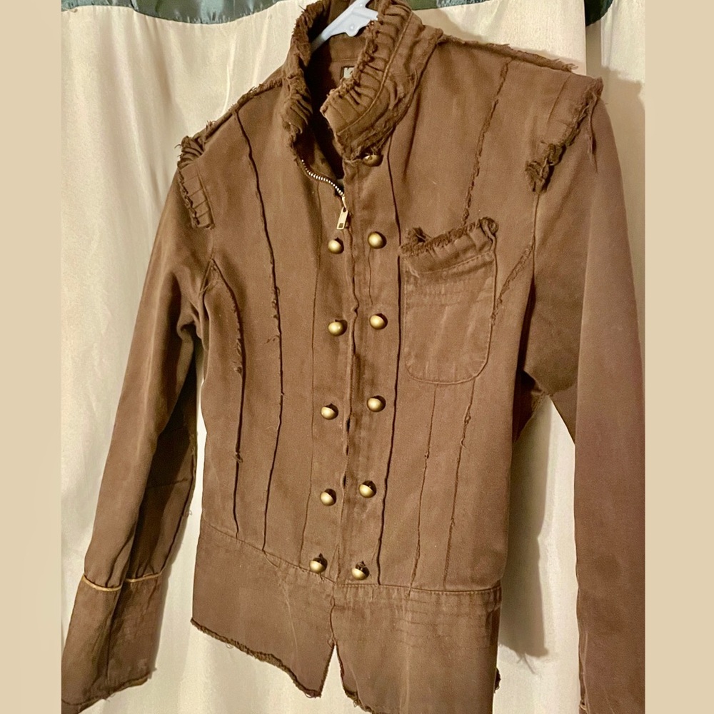 Brown Jacket Bronze buttons, soft, zip up, size small. Good used condition.